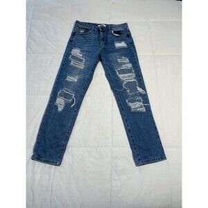 FOREVER 21 Jeans Womens 27 High Rise Boyfriend Distressed Blue Denim